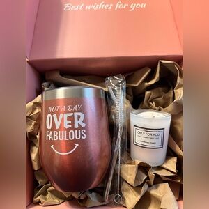 Metallic Rose Wine Tumbler & Candle Gift Set - Not A Day Over Fabulous